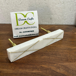 Poignée de meuble en marbre blanc naturel et incrustation de laiton Poignées de commode rectangulaires de haute qualité polies - Product Image 1