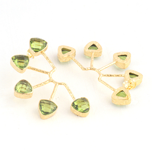 New Arrival 8mm Trillion Multi Stone <b>Peridot</b> Quartz Designer Stud <b>Earrings</b> Gold Plated Hammered Finish Push Back <b>Earrings</b> Gift - Product Image 5