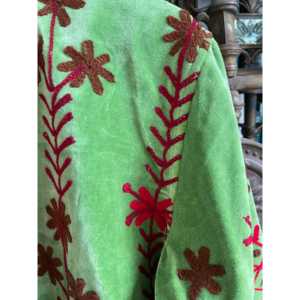 Blazer d'automne pour femmes, style chinoiserie, veste matelassée, broderie florale, velours réversible, vert mousse/scarlet, veste bomber courte en cuir - Product Image 4