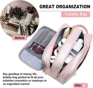 Neceser de viaje para mujer, organizador de cuero genuino resistente al agua, Neceser de maquillaje de cuero para artículos de tocador, accesorios, regalos para ella - Product Image 2