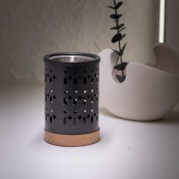Meilleures ventes de brûleurs d'encens décoratifs en fer avec base ronde en bois, motif élégant découpé au laser, design arabe pour le ramadan