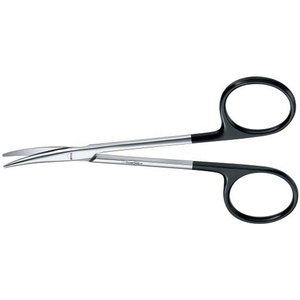 Tijeras de acero inoxidable, mango negro curvo con borde dentado Micro de 4,5 pulgadas - Product Image 1