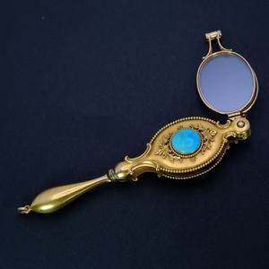 Diamante turquesa antiguo Sólido 18K Oro amarillo Lorgnette con Sky Ruby Diamond Gafas para joyería de moda unisex - Product Image 4