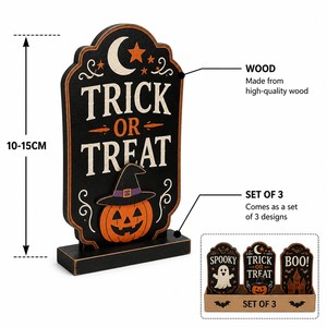 Halloween Table Decorations Pumpkin Ghost Centerpiece Trick or Treat Wooden Table Sign Party Decor for Halloween Party - Product Image 5