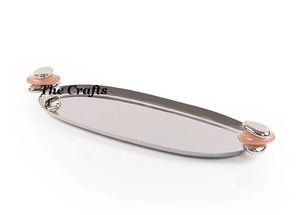 Bestest Design Stainless Steel Serving Tray With Wooden And Mother Of Pearl <b>Handles</b> Chocolate Tray Set Of Two - Product Image 4