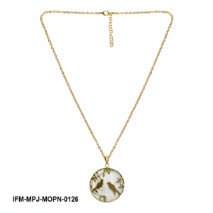 Collier en nacre, pendentif en coquille de nacre, blanc irisé, bijoux en nacre - collier minimaliste en or, cadeau de naissance de juin pour elle - Product Image 3