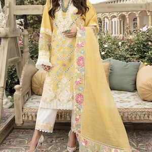 Pelouse brodée de luxe indienne/pakistanaise 3 pièces Salwar Kameez Collection de vêtements de fête à vendre en soie - Product Image 1