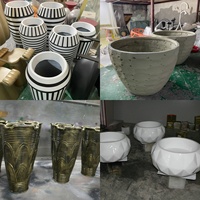 Pot Bunga Fiberglass Motif Biru Putih Mewah, Pot Tanaman Dekoratif untuk Taman & Pot Tanaman Besar untuk Luar Ruangan, Pot Urn FRP