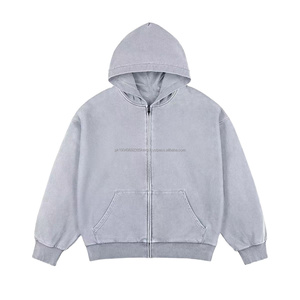 2024 New 3D puff print 500gsm Dark <b>grey</b> garment dyed <b>hoodie</b> boxy Fit full zip puff <b>hoodie</b> Cropped - Product Image 3