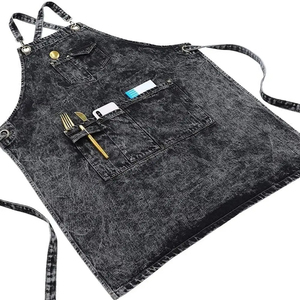 Tablier en jean noir professionnel de qualité supérieure pour barbier et coiffeur Tablier en gros unisexe durable avec Ronpex personnalisé - Product Image 3