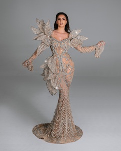 Robe de mariée traditionnelle turque avec tissu en satin taille naturelle longueur au sol broderie perlée pour les cérémonies de mariage - Product Image 1