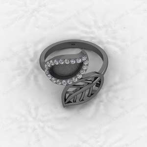 Genuine 925 Silver Nature Inspired Leaf With CZ Semi Mount Blank Setting <b>Ring</b> Good <b>for</b> Resin & <b>Ashes</b> Work Keepsake DIY Jewelry - Product Image 3