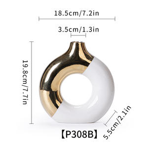 सफेद और सोने का सिरेमिक वैस गोल डोट खोखले फूल का फूलदान घर के सजावट के लिए आधुनिक न्यूनतम सेंटरपीस टेबल सजावट - Product Image 4