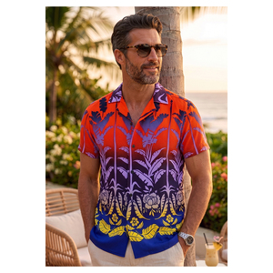 Chemise Hawaïenne Homme Majestic en Viscose Respirante à Motif Palmiers Bleus, Manches Courtes, Douce et Blanche - Product Image 2