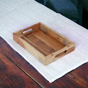 Plateau carré en bois de teck à un niveau poli et portable multifonction moderne pour le salon ou la cuisine - Product Image 4