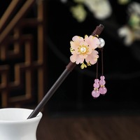 Bâtons à cheveux en bois chinois, épingles à cheveux rétro en bois, baguettes à cheveux classiques japonaises, accessoires floraux faits à la main pour femmes
