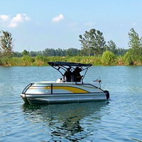 Aluminium-Pontonboot mit Doppeldeck, Luxus-Sofa, Bimini-Verdeck und Trailer für Angeln, Passagiertransport, See-Freizeitaktivitäten und Wassersport mit Außenbordmotor