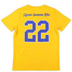T-shirt Dry Fit à paillettes Sigma Gamma Rho Or pour femme, avec lettres grecques, vêtement de sororité SGR, manches courtes, coupe athlétique Sigma Gamma - Product Image 3