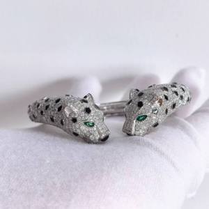 Anillo Elegante de Plata de Ley 925 con Patrón de Letras, Bañado en Oro Blanco, para Morganita Certificada con Engaste Pavé y Cabeza de Leopardo - Product Image 4