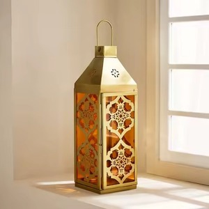 Farol de Vela Marroquí Dorado de Alta Calidad, Decoración de Mesa para Ramadán, Faroles de Metal - Product Image 2