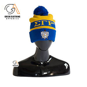 Custom Greek Sigma Gamma Rho SGRho Sorority Clothing Embroidered Two Tone Satin Lined Acrylic Beanie <b>Winter</b> <b>Cap</b> - Product Image 3