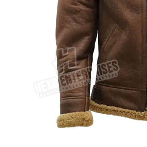 Chaqueta de cuero de piel de oveja para hombre con cuello de piel cinturón ajustable cremallera resistente chaquetas clásicas de bombardero para hombre invierno cálido - Product Image 5