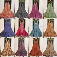 Großhandelsposten: Damen-Sari-Seiden-Maxikleid, Bohème-Kleid, Vintage Handgemacht, Abend-, Sommer- und Strandmode für Urlaub und Festivals