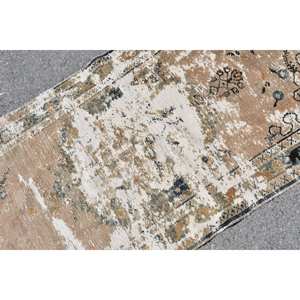 Alfombra Turca Vintage de 3x4,7 pies, Marrón Beige, Hecha a Mano, Lana Ecológica, Pelo Mediano, Patrón Clásico de Patchwork, Base de Látex - Product Image 4