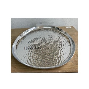 Plateau de service d'aliments martelés en aluminium de la plus grande qualité, couleur argent, plateau de service aux dates de dessert au prix le plus bas - Product Image 1