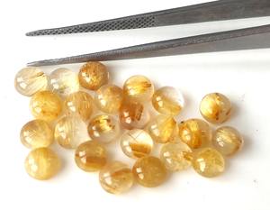 อัญมณีทรงหลวมหลังแบนราบ3-9มม. สีทองรูไทล์ธรรมชาติสำหรับการทำเครื่องประดับ - Product Image 2