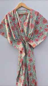 Caftan en coton Robe caftan longue indienne à fleurs pour mamans Vêtements de nuit de plage Maxi Bikini Cover Up - Product Image 5