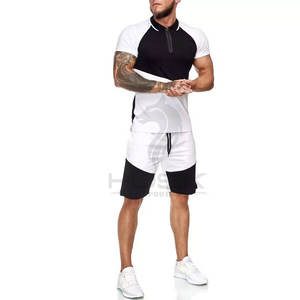 T-shirt Polo à manches courtes avec bloc de couleurs et Short de course à glissière pour homme, ensemble de 2 pièces, été - Product Image 4