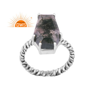 Best Selling Oxidized Sterling Silver Natural <b>Green</b> Moss Agate Gemstone Stackable Ring Jewelry Manufacturer - Product Image 1