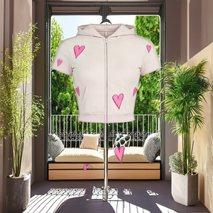 Ensemble de survêtement décontracté 2 pièces pour femme 2026, imprimé cœurs roses, comprenant un sweat à capuche court zippé et un short, idéal pour le quotidien - Product Image 2