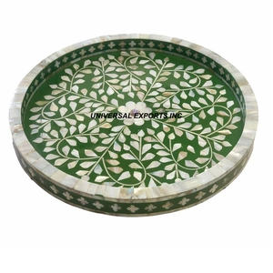 Plateau de service en bois rond élégant fait à la main plateau de chocolat en nacre de luxe recyclable et décoratif nouveauté - Product Image 3