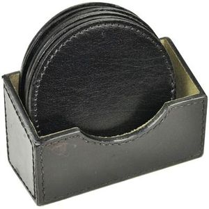 Posavasos de cuero auténtico de grano superior 100% alrededor de posavasos adecuados para varias tazas Juego de 4 con soporte Posavasos de cuero suave redondo - Product Image 3