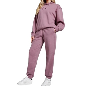 Women's Hooded Tracksuit Solid Color Full Sleeve Loose Fit Cotton <b>Sweatshirt</b> and Pants Set Casual Autumn Wear with Side Pockets - Product Image 5