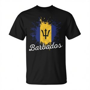 T-shirt drapeau de la Barbade noir pour homme, col rond, manches courtes, imprimé sérigraphié, vêtement promotionnel - Product Image 2