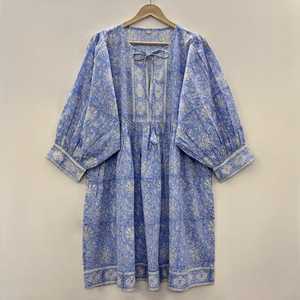 Robe en coton à imprimé floral fait main, col profond, style bohème, pour l'été - Product Image 4