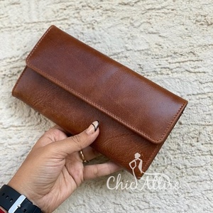 Pochette en cuir Crunch élégante attrayante femmes pochette en cuir Vintage marron portefeuille pochette multi-utilisations - Product Image 1