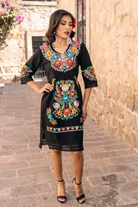 Vestido de verano con bordado mexicano para mujer, minivestidos de media manga con borlas, ropa informal para mujer, vestido de STb-0324 con borla, el mejor - Product Image 2