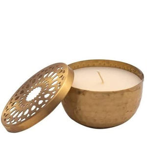 Metal <b>Candle</b> Holder Best Selling Vintage New Arrival Hammered Design With <b>Tinned</b> Attractive Lid Gold Finished for Lighting Homes - Product Image 2