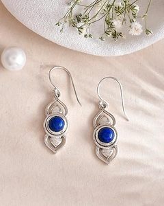 <b>Solid</b> 925 Sterling <b>Silver</b> Natural Lapis Lazuli Gemstone Handmade <b>Earring</b> Jewelry - Product Image 3