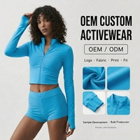 Op maat gemaakte biologische katoenen hoodie set met volledige rits, zachte spandex yogaset, tweerichtingsrits, duimgaten, trainingspak, fabrieks-OEM