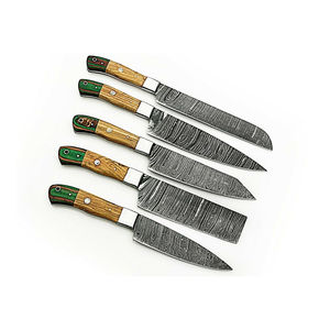 Juego de Cuchillos de Chef Profesionales Burraq, Hechos a Mano, de Acero al Carbono, 5 Piezas, Mango de Madera, Ambidiestros, Aptos para Lavavajillas - Product Image 1