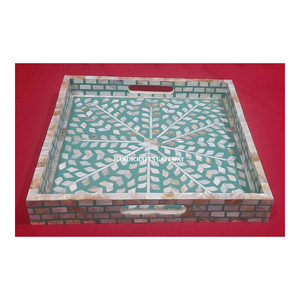 Atractivo aspecto nuevo diseño único madre de perla incrustaciones decorativas Color verde bandeja cuadrada para decoraciones de regalo de boda - Product Image 1
