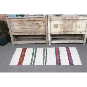 Petit tapis vintage 1,6 x 4 pieds, tapis turc, tapis marocain en laine blanc et rouge - Product Image 2