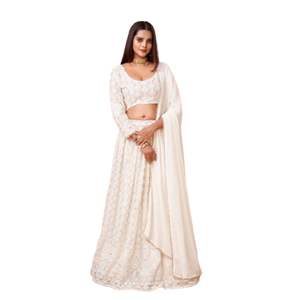 Trendmalls Women's A-Line Georgette <b>Lehenga</b> Choli with Embroidered Dupatta <b>White</b>-Natural Waistline - Product Image 1