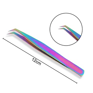 Pince à épiler professionnelle japonaise en acier inoxydable couleur arc-en-ciel pour extensions de cils, logo personnalisé, droite, volume, antistatique, outil pour cils - Product Image 2