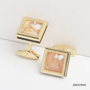 Boutons de manchette de luxe pour homme [Tinh Vu Collection] plaqués or 18 carats - Pierre précieuse agate blanche Fengshui (MSDATR002) - Fabriqué au Vietnam - Product Image 1